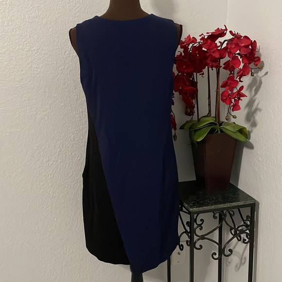 DVF Dark Navy Black Asymmetrical Color Block Sleeveless Dress 10 - Picture 4 of 7